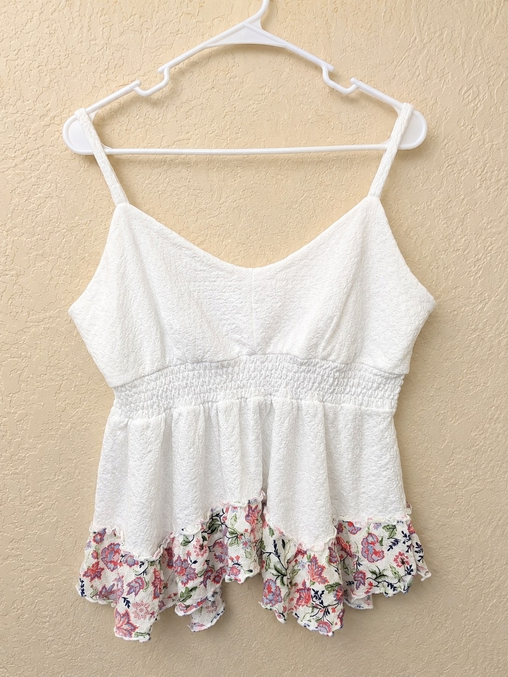 Maurices White Floral-Hem Sleeveless Tank